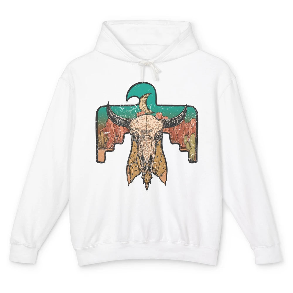 Retro Boho Bull Skull Desert Cactus Eagle Western Country Unisex Lightweight Hoodie
