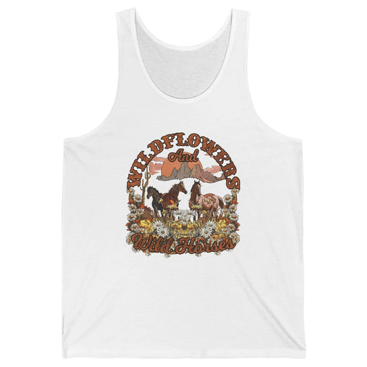 Retro Floral Desert Wildflowers Wild Horses Western Country Unisex Jersey Tank