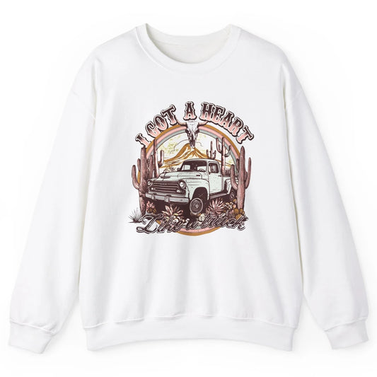 Retro Desert Bull Skull I Got A Heart Like A Truck Western Unisex Crewneck Sweatshirt