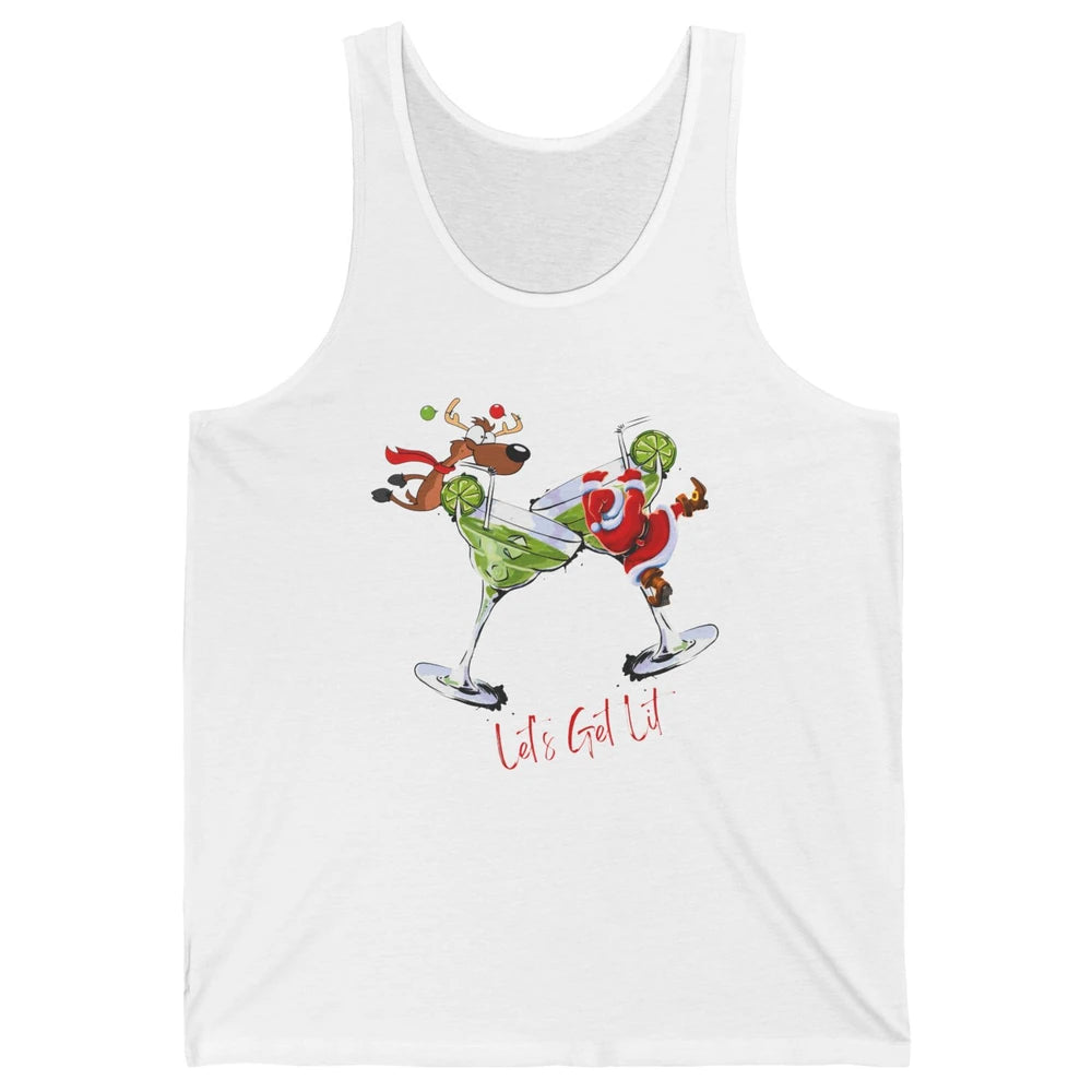 Party Santa & Reindeer Cocktail Glasses Let's Get Lit Xmas Unisex Jersey Tank