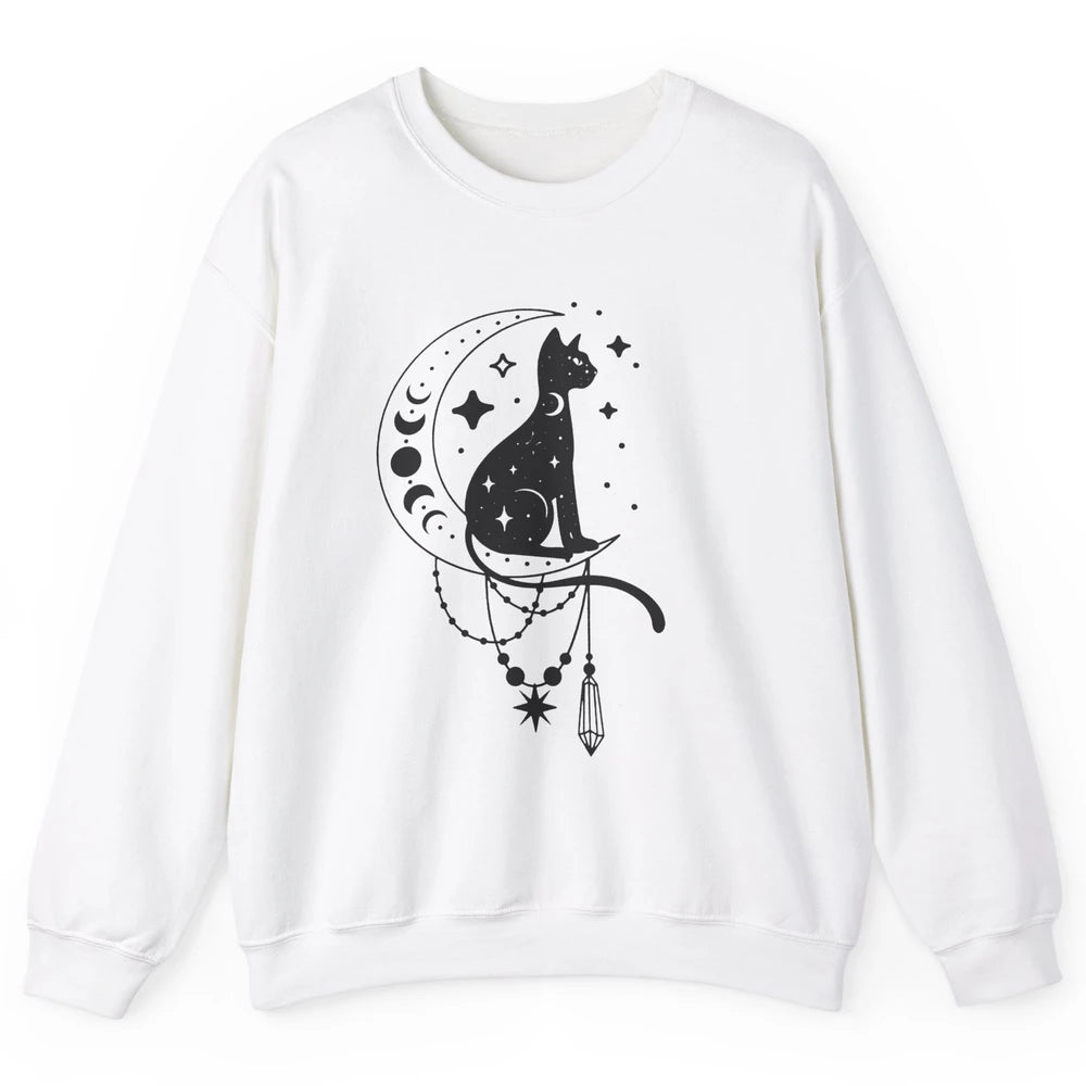 Retro Halloween Gothic Cat Witch The Moon Tarot Witchcraft Unisex Crewneck Sweatshirt