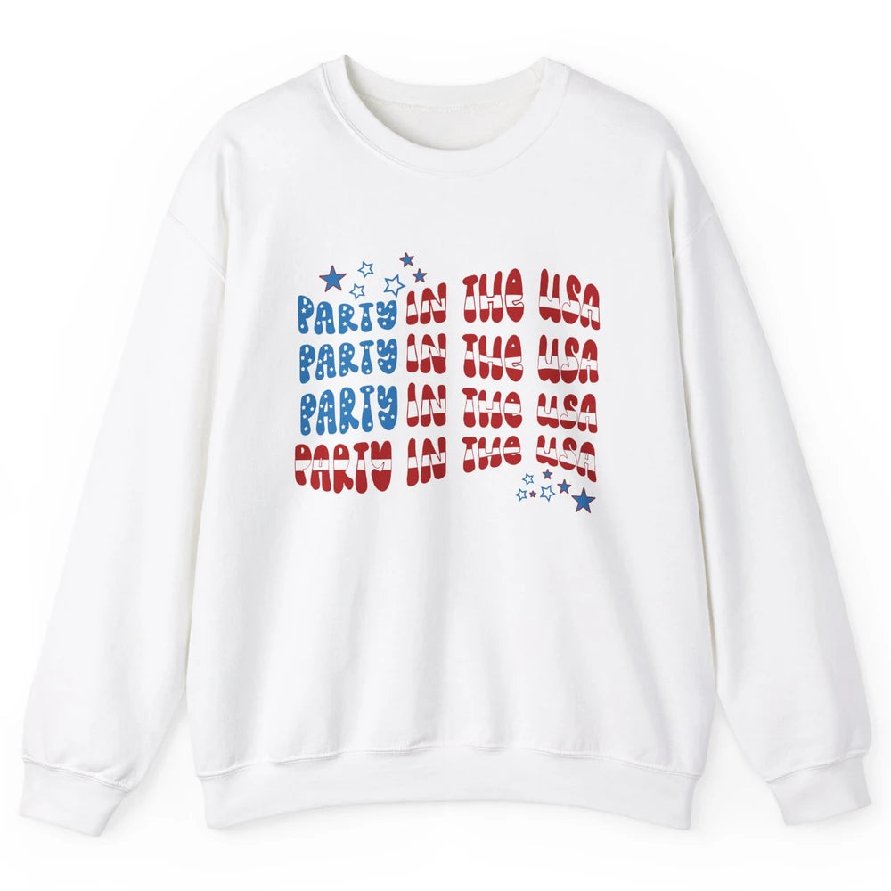 Retro July 4th Party In The USA Retro Stripe Star US Patriot Unisex Crewneck Sweatshirt