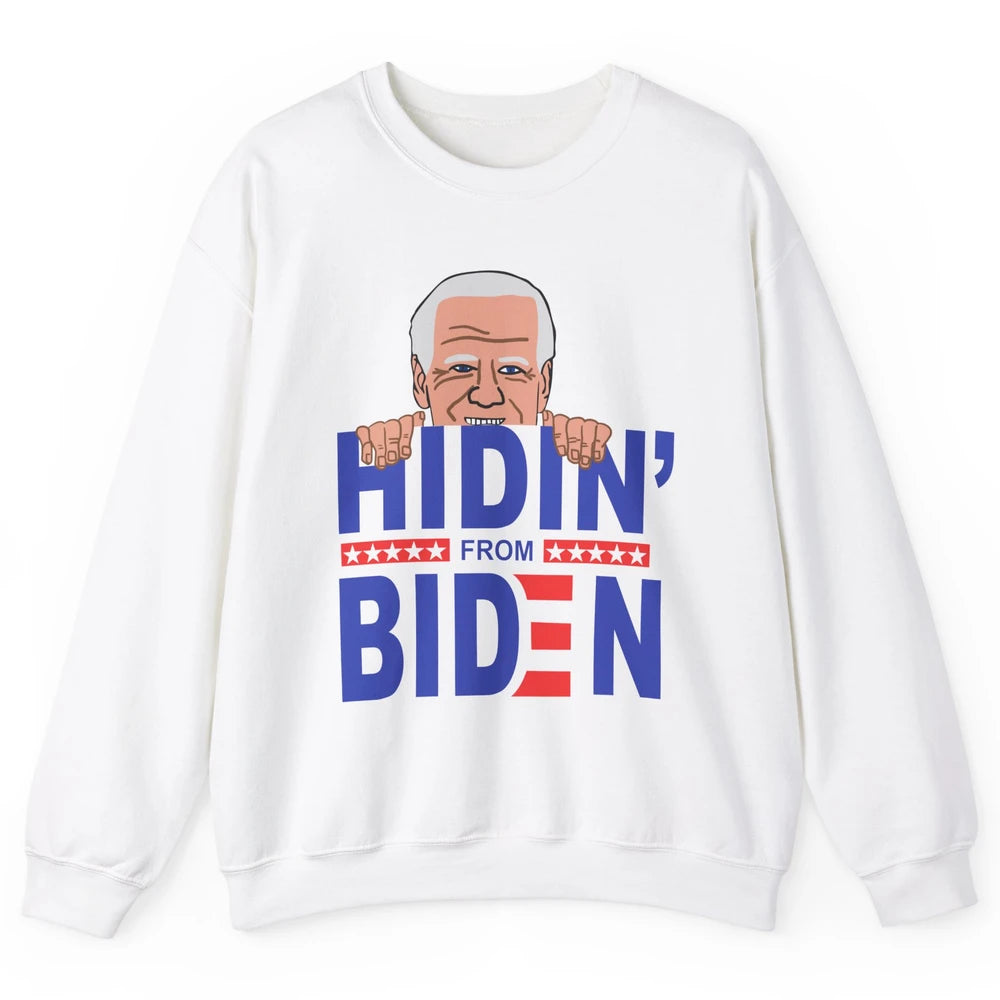 Retro Funny Joe Biden Hiding From Biden Anti Liberal US Flag Unisex Crewneck Sweatshirt