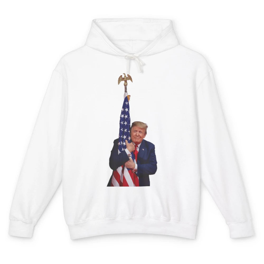 Donald Trump Hugging American Flag Vote Election Republic Unisex Lightweight Hoodie