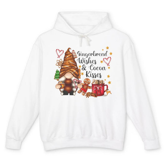 Retro Christmas Gnome Gingerbread Wishes and Cocoa Kisses Unisex Lightweight Hoodie