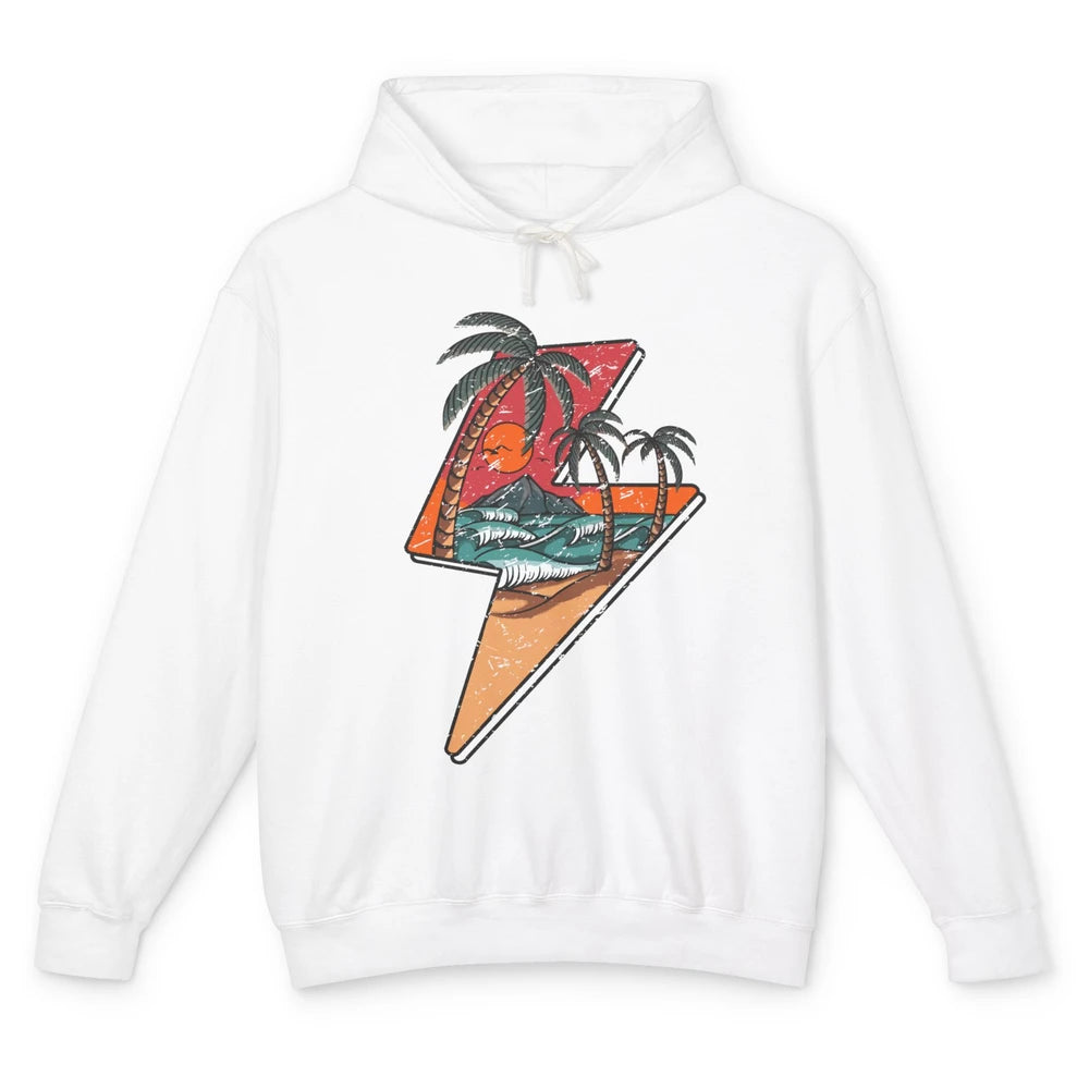 Retro Palms Beach Sunset Lightning Bolt Summer Paradise Unisex Lightweight Hoodie