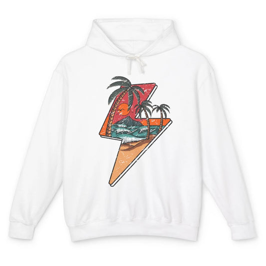 Retro Palms Beach Sunset Lightning Bolt Summer Paradise Unisex Lightweight Hoodie