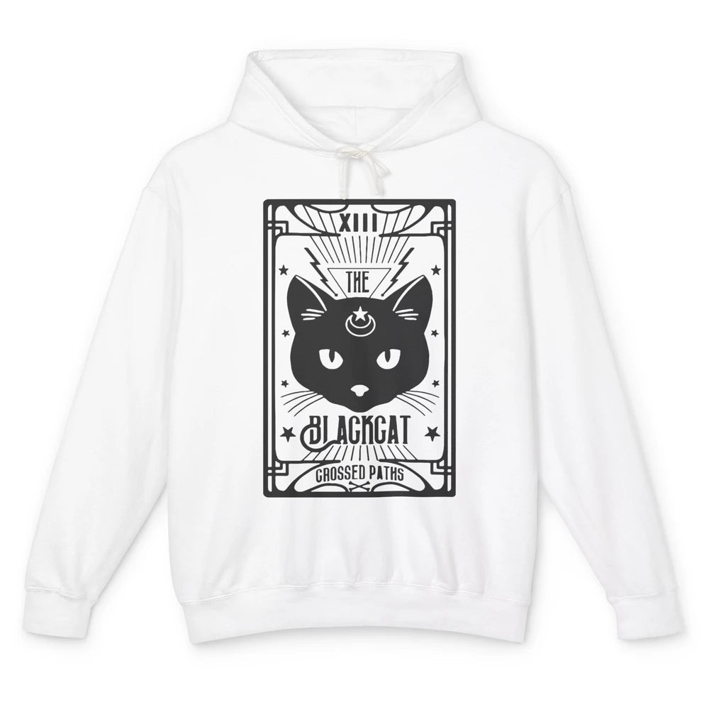 Retro Halloween Black Cat Crossed Path Tarot Card Witchcraft Unisex Lightweight Hoodie