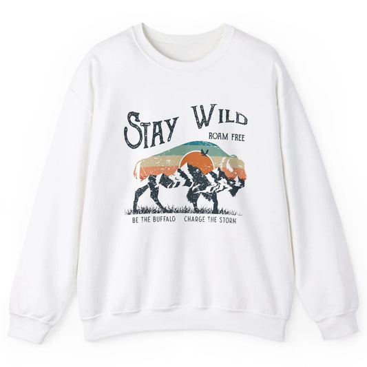 Retro Buffalo Mountain Sunset Stay Wild Roam Free Western Unisex Crewneck Sweatshirt