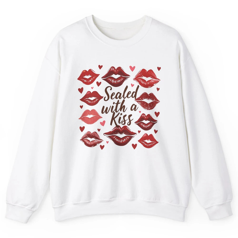 Sealed With A Kiss Sexy Red Lips Happy Valentine's Day Heart Love Unisex Crewneck Sweatshirt