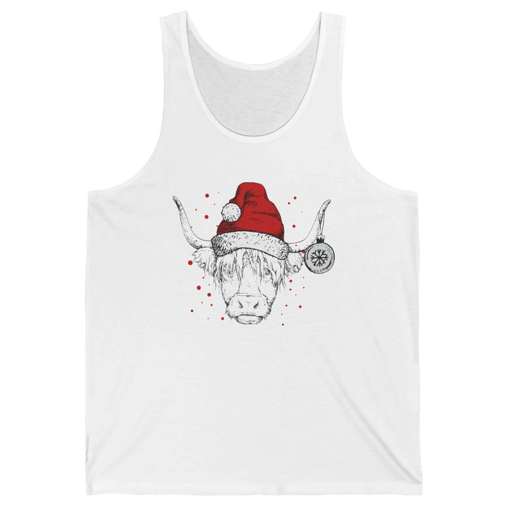 Cute Highland Cow Christmas With Santa Hat Western Xmas Cow Unisex Jersey Tank