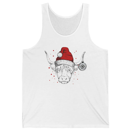 Cute Highland Cow Christmas With Santa Hat Western Xmas Cow Unisex Jersey Tank