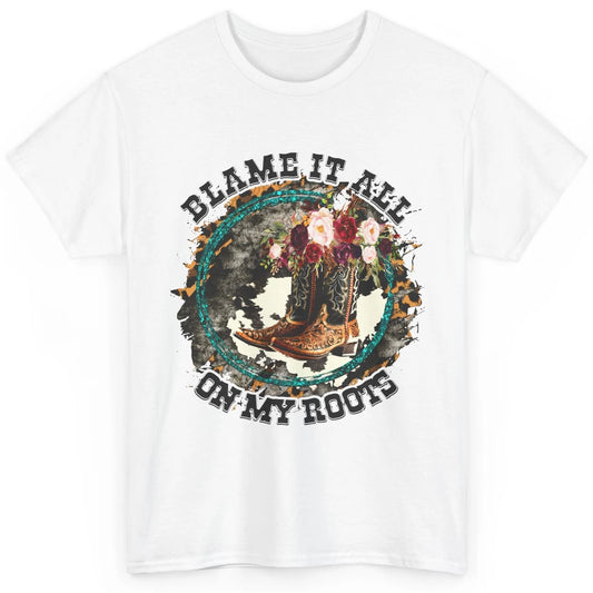 Retro Leopard Cowboy Boots Blame It On My Roots Western Girl Classic Unisex T-Shirt