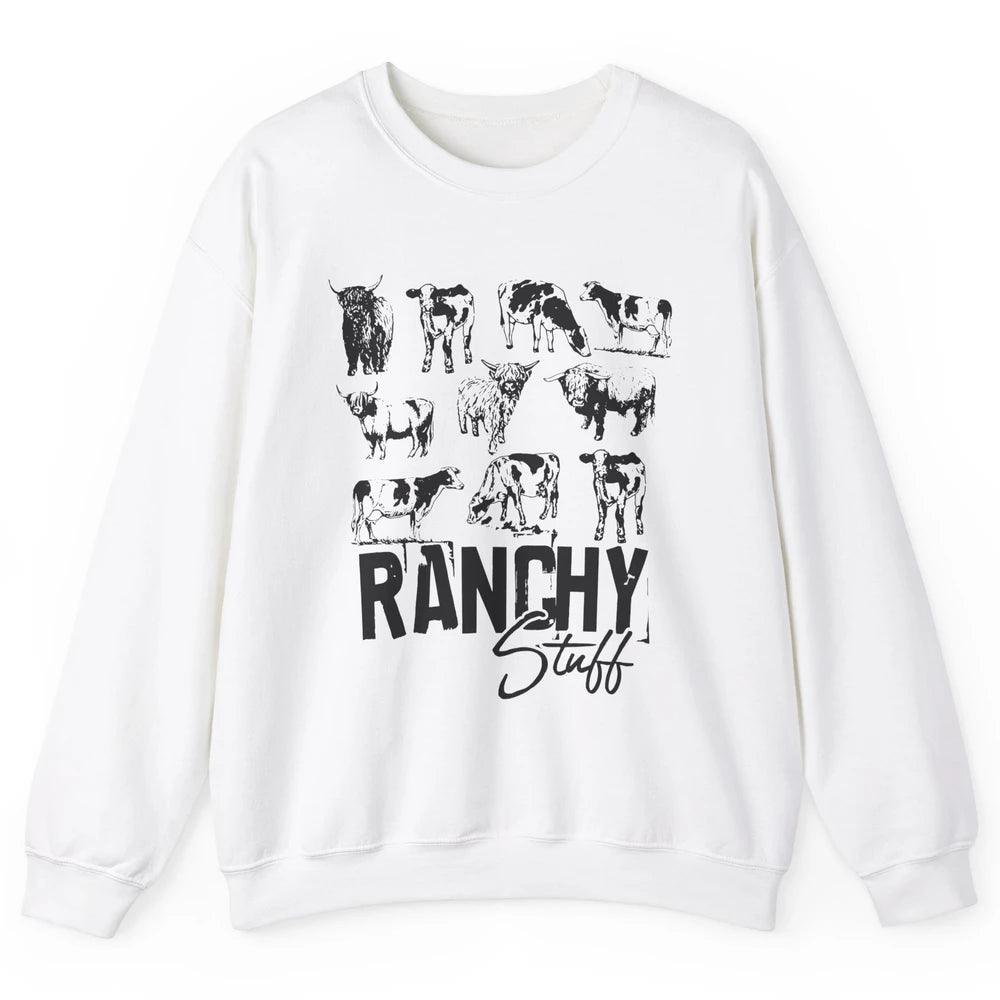 Retro Highland Cow Heifer Ranchy Stuff Western Country Gift Unisex Crewneck Sweatshirt