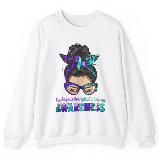 Psychogenic Non-epileptic Seizures PNES Ribbon Messy Bun Mom Unisex Crewneck Sweatshirt