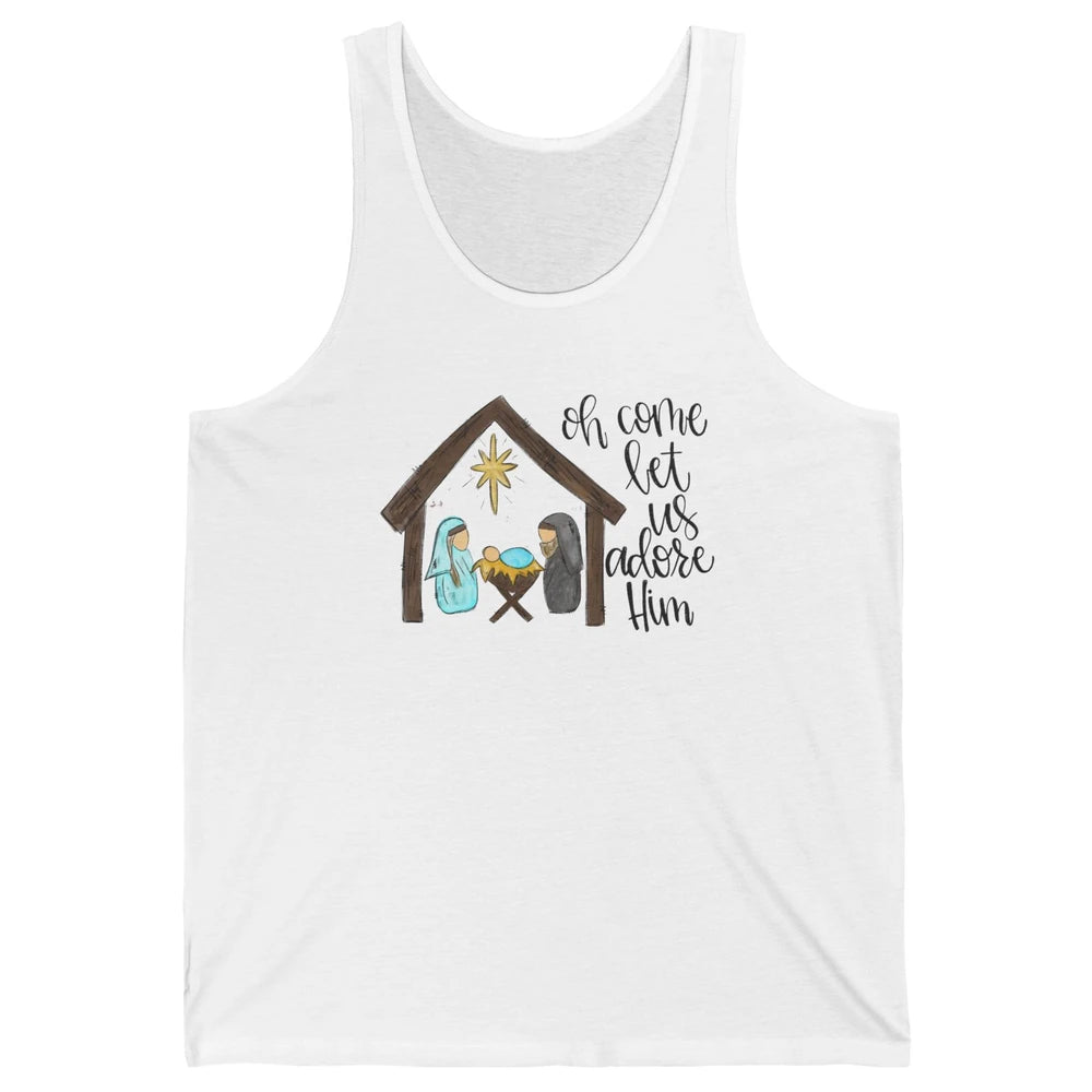 Retro Christmas Church Oh Come Let Us Adore Him Hand Drawing Unisex Jersey Tank