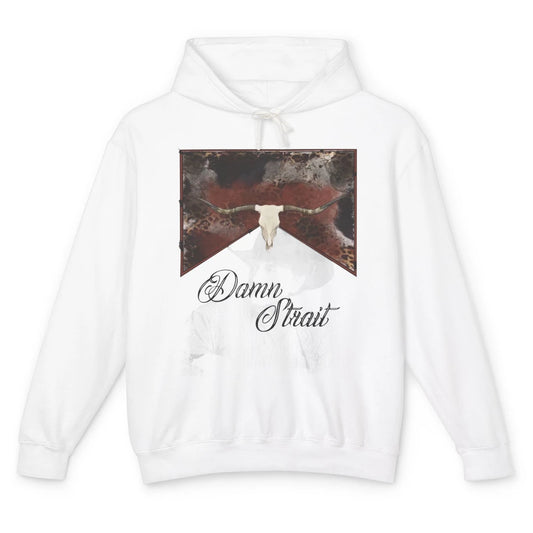 Retro Leopard Bull Skull Damn Strait Western Country Cowboy Unisex Lightweight Hoodie