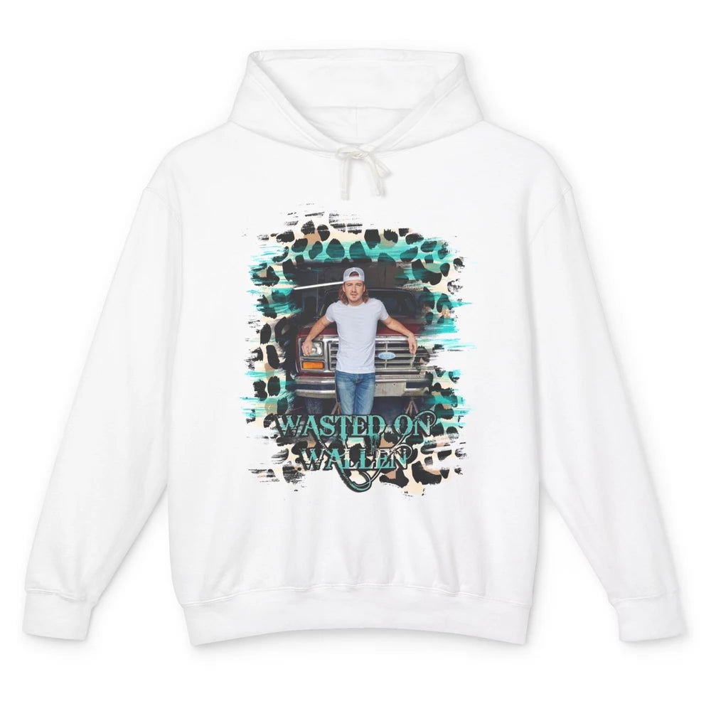 Retro Leopard Wasted On Wallen Turquoise Western Country Unisex Lightweight Hoodie
