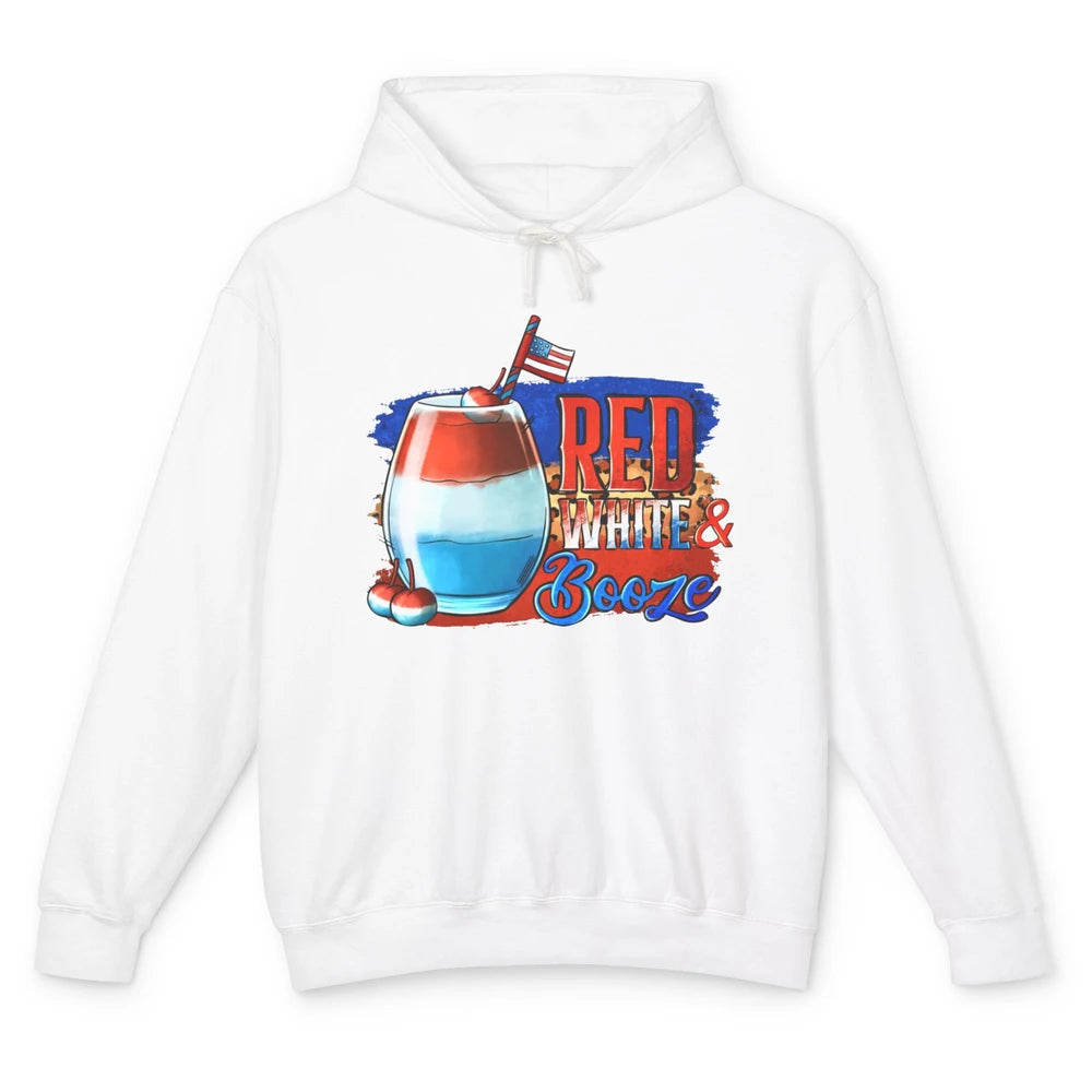 Red White & Booze Leopard US Flag 4th of July American Booze Unisex Lightweight Hoodie