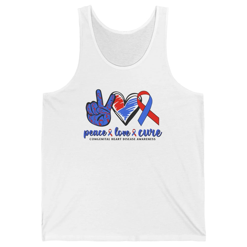 Congenital Heart Disease Blue Red Ribbon Peace Love Cure CHD Unisex Jersey Tank