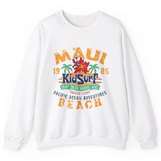 Retro Maui Island 1986 Hawaii Kid Surfing Pacific Paradise Unisex Crewneck Sweatshirt