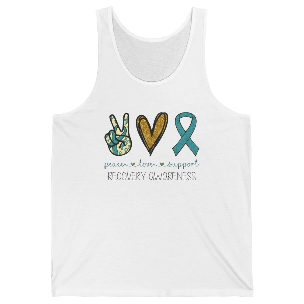 Peace Love Support Addiction Recovery Awareness Blue Ribbon Unisex Jersey Tank