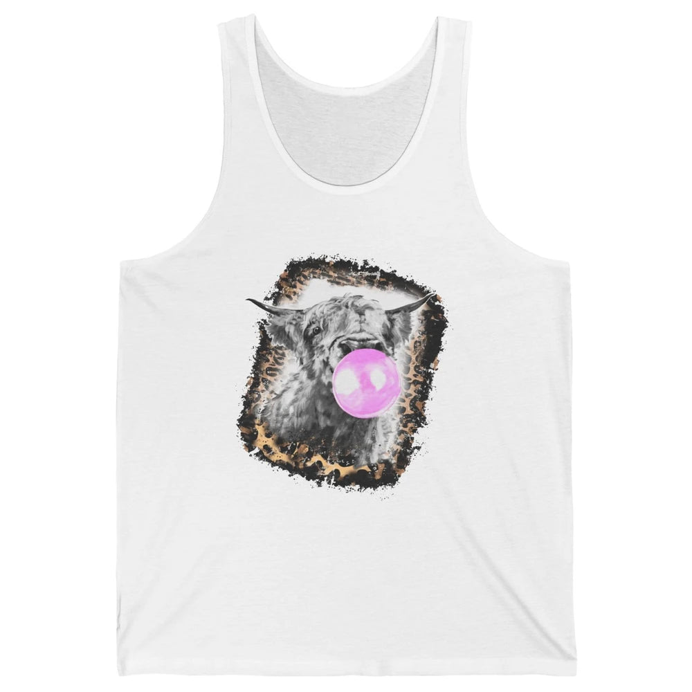 Retro Highland Cow Leopard Bubble Gum Western Farm Animals Unisex Jersey Tank