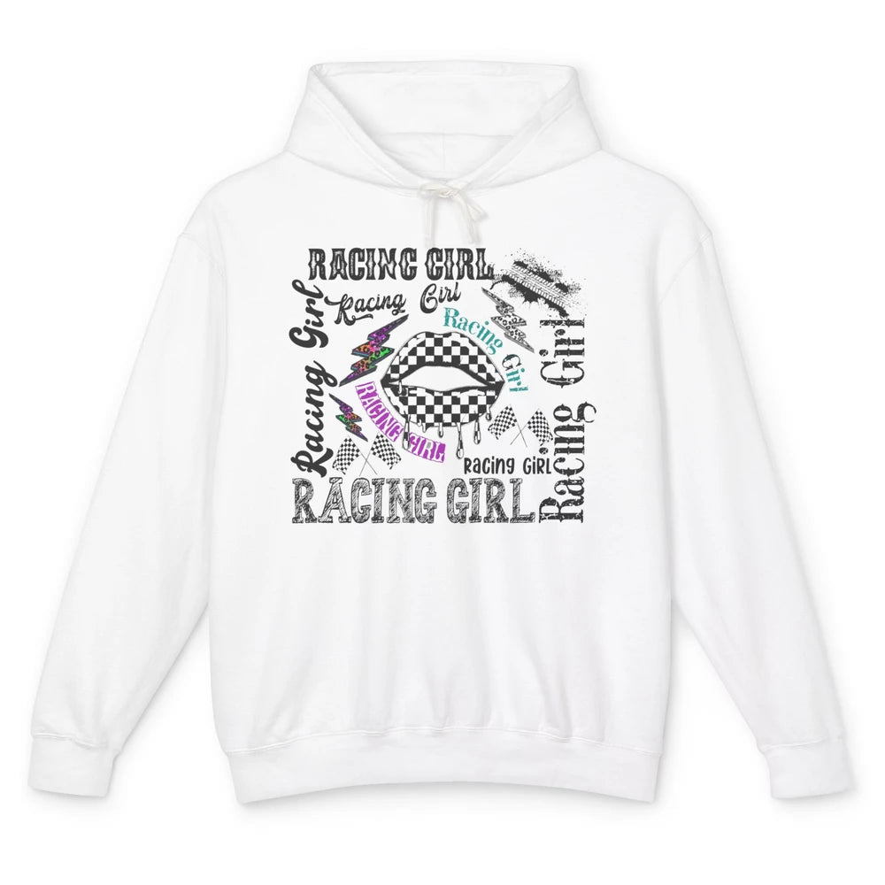 Racing Girl Lips It's Race Day Race Flag Race Lips Girl Gift Unisex Lightweight Hoodie