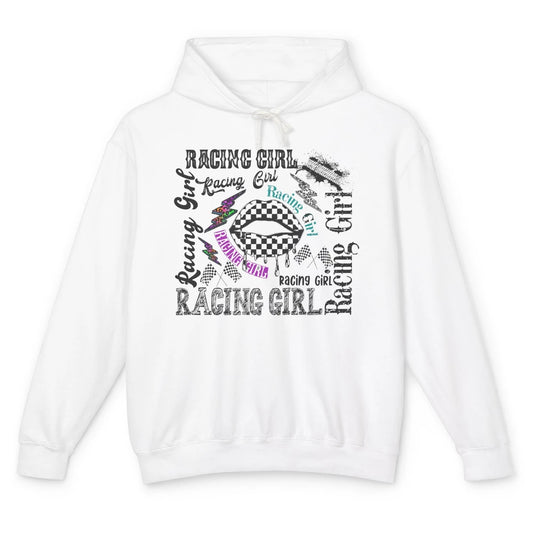 Racing Girl Lips It's Race Day Race Flag Race Lips Girl Gift Unisex Lightweight Hoodie