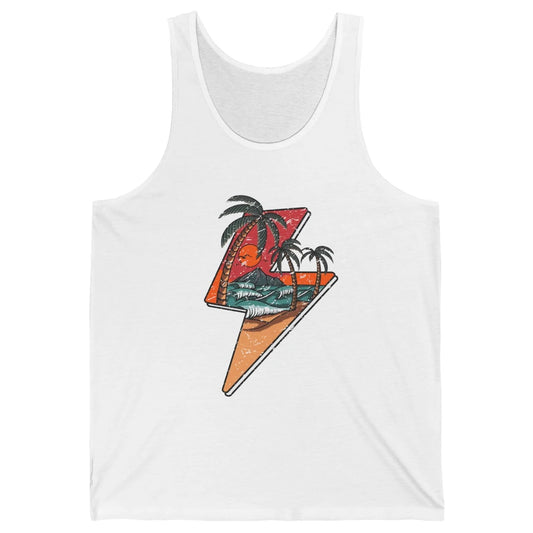 Retro Palms Beach Sunset Lightning Bolt Summer Paradise Unisex Jersey Tank