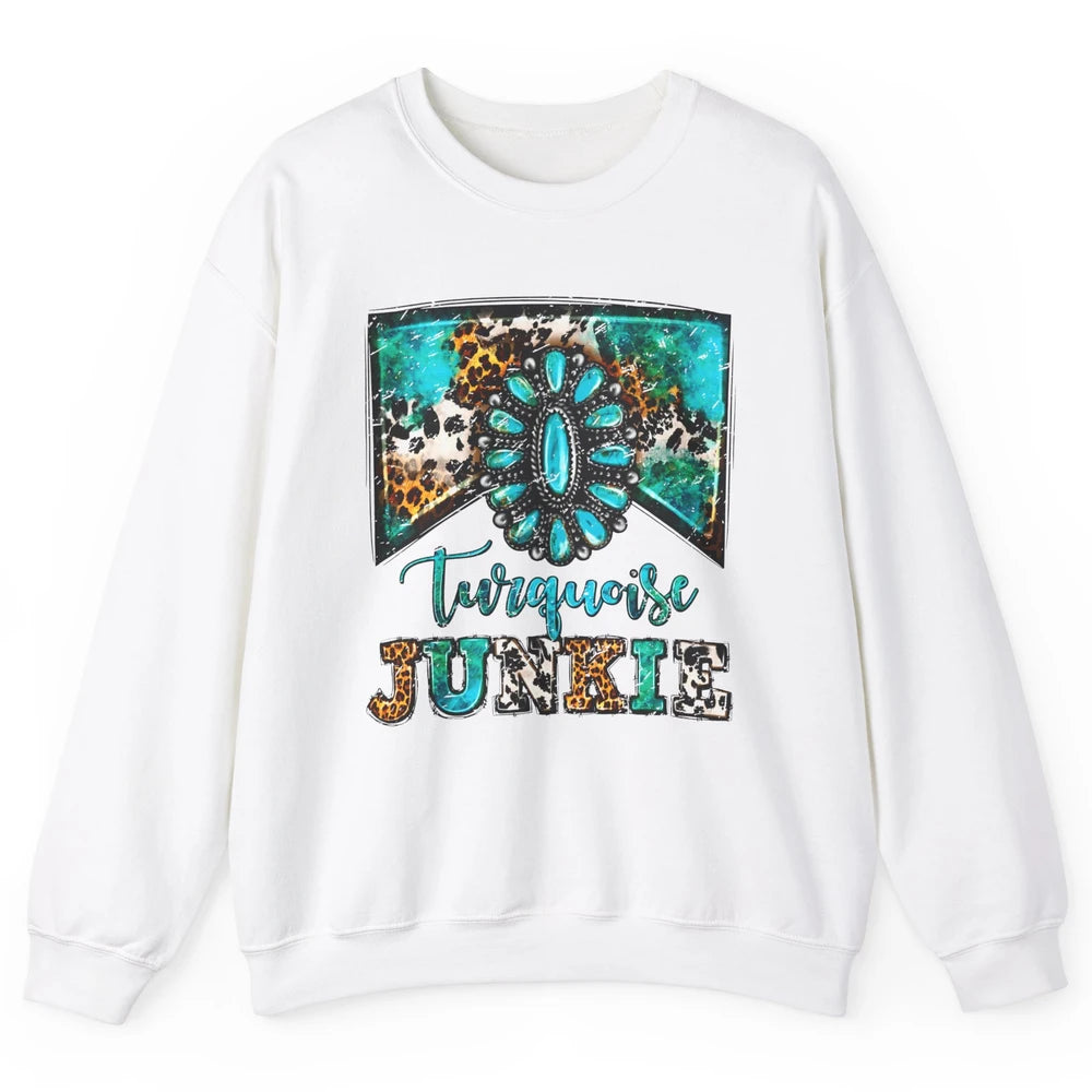 Retro Leopard Turquoise Junkie Gemstone Western Country Unisex Crewneck Sweatshirt