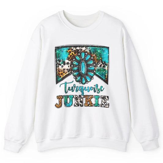 Retro Leopard Turquoise Junkie Gemstone Western Country Unisex Crewneck Sweatshirt