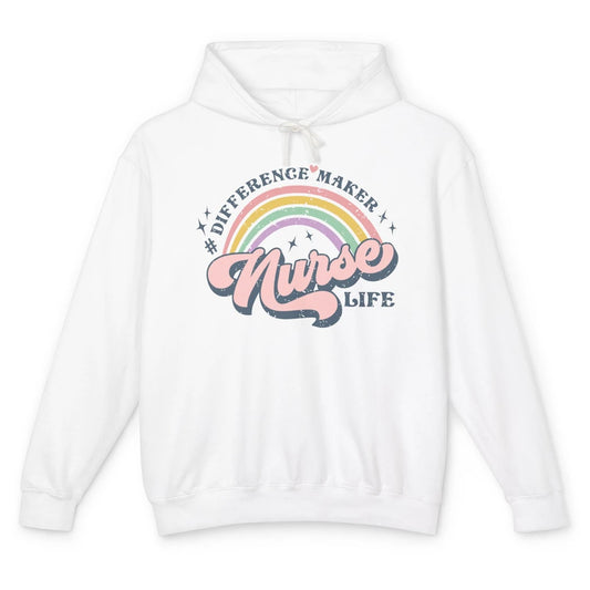 Nurse Life Rainbow Difference Maker Nurse Vibes Nursing Gift Unisex Lightweight Hoodie