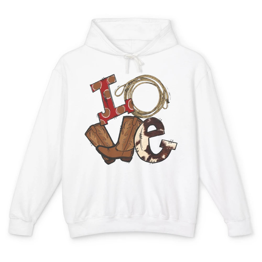 Retro Love Rodeo Cowboy Boots Lasso Western Country Cowgirl Unisex Lightweight Hoodie
