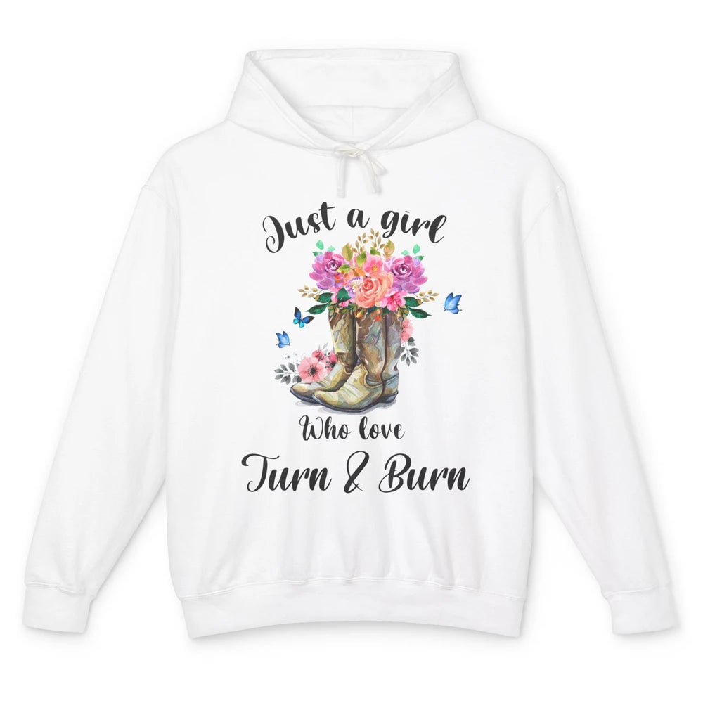 Retro Flower Country Cowgirl Just A Girl Love Turn And Burn Unisex Lightweight Hoodie