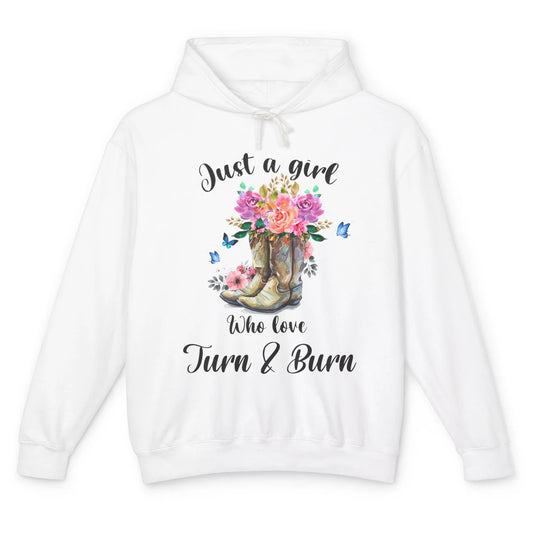 Retro Flower Country Cowgirl Just A Girl Love Turn And Burn Unisex Lightweight Hoodie