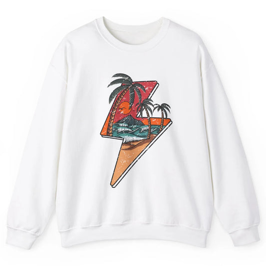 Retro Palms Beach Sunset Lightning Bolt Summer Paradise Unisex Crewneck Sweatshirt