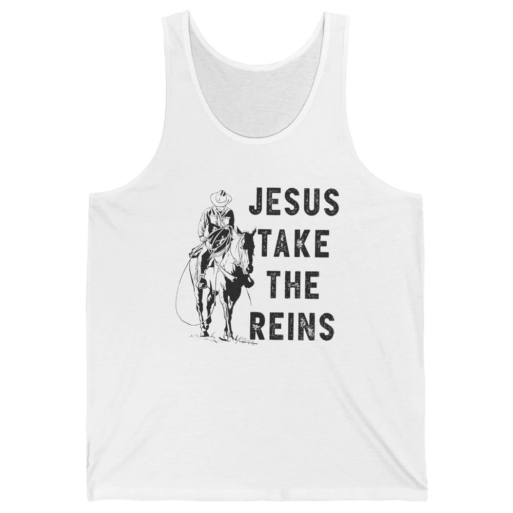 Retro Christian Cowboy Horsing Jesus Take The Reins Western Unisex Jersey Tank