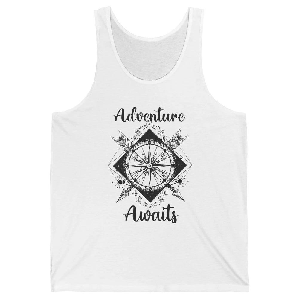 Retro Compass Mountain Adventure Awaits Camping Hiking Lover Unisex Jersey Tank