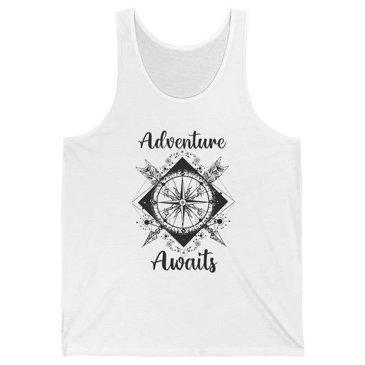 Retro Compass Mountain Adventure Awaits Camping Hiking Lover Unisex Jersey Tank