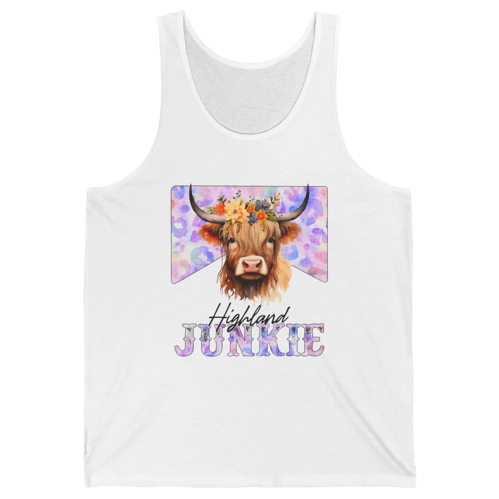 Floral Highland Cow Junkie Western Country Farm Animal Unisex Jersey Tank