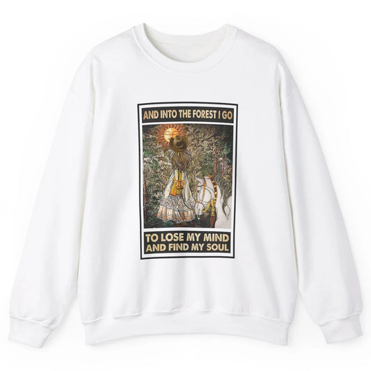 Retro Cowgirl Into Forest I Go Peace Hippie Girl Horse Lover Unisex Crewneck Sweatshirt
