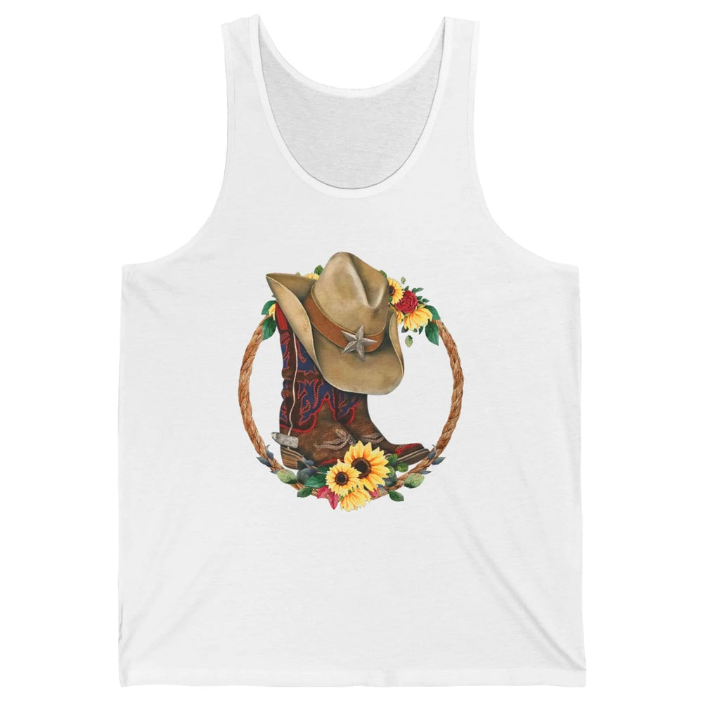 Retro Cowboy Boots Sunflower Let's Go Girls Western Cowgirls Unisex Jersey Tank