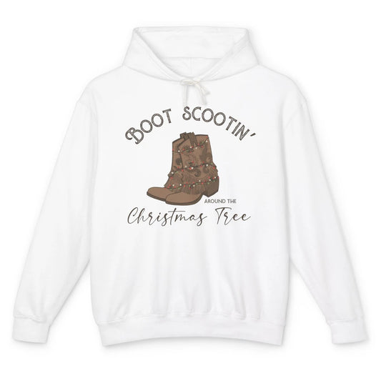 Retro Cowboy Boots Scootin' Around Christmas Tree Western Unisex Lightweight Hoodie