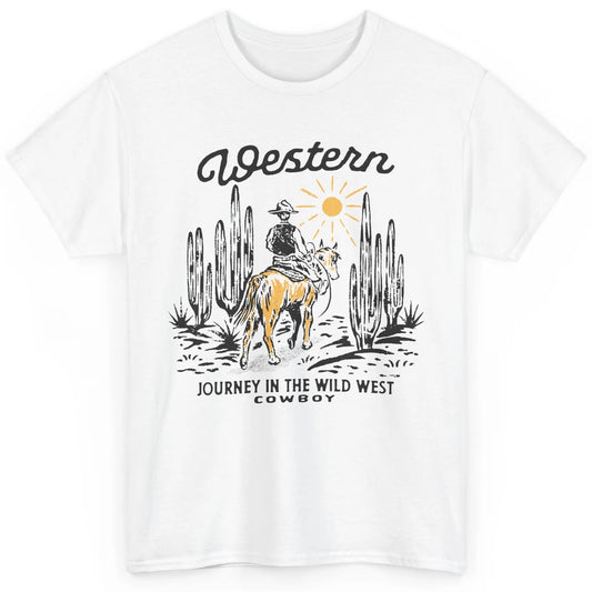 Retro Cowboy Riding Desert Sunset Western Journey Wild West Classic Unisex T-Shirt