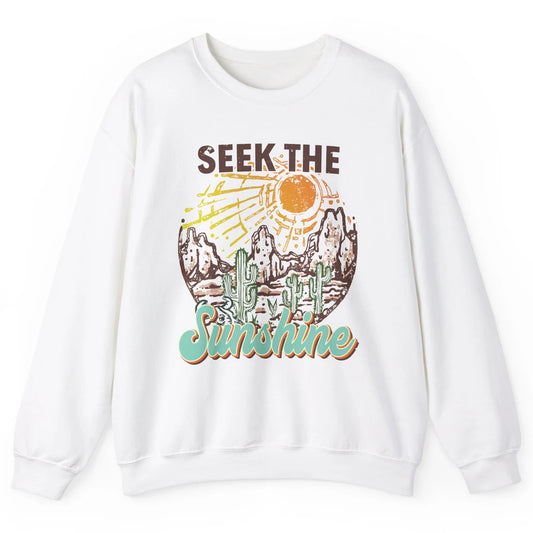 Retro Desert Cactus Seek The Sunshine Western Country Girls Unisex Crewneck Sweatshirt