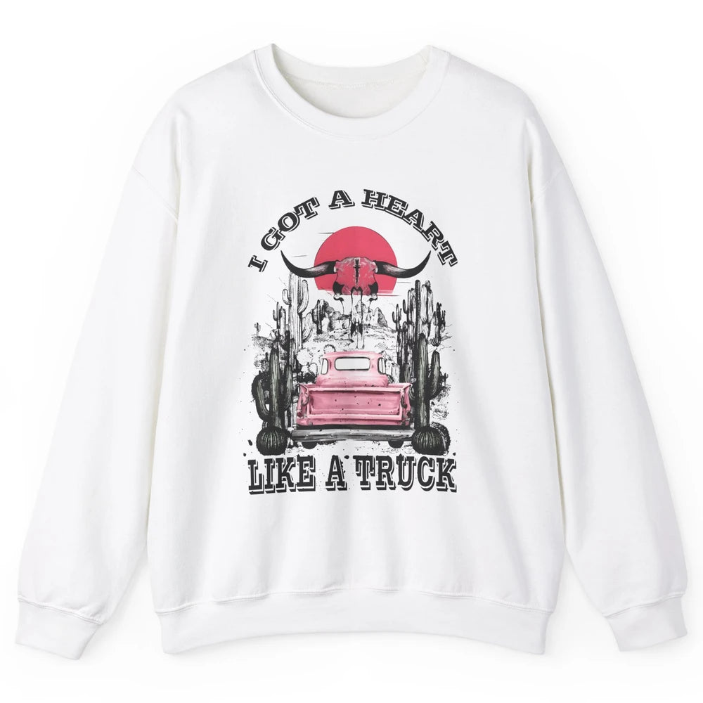 Retro Boho Bull Skull Got Heart Like A Truck Western Country Unisex Crewneck Sweatshirt