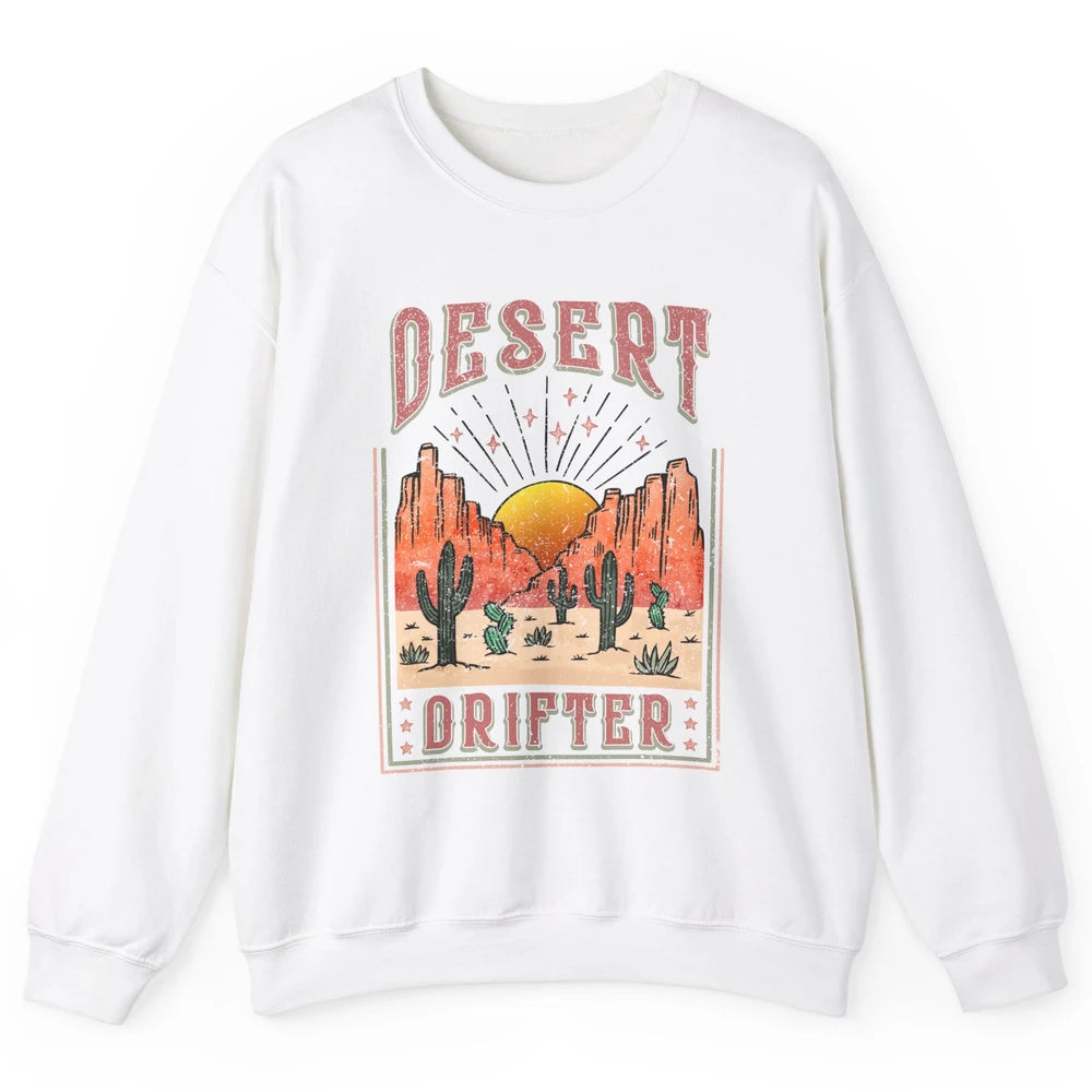 Retro Desert Cactus Sunset Desert Drifter Western Country Unisex Crewneck Sweatshirt