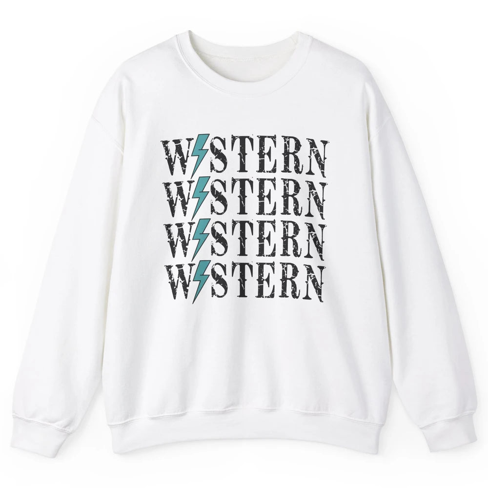 Retro Cowboy Lightning Bolt Western Country Cowgirl Gift Unisex Crewneck Sweatshirt