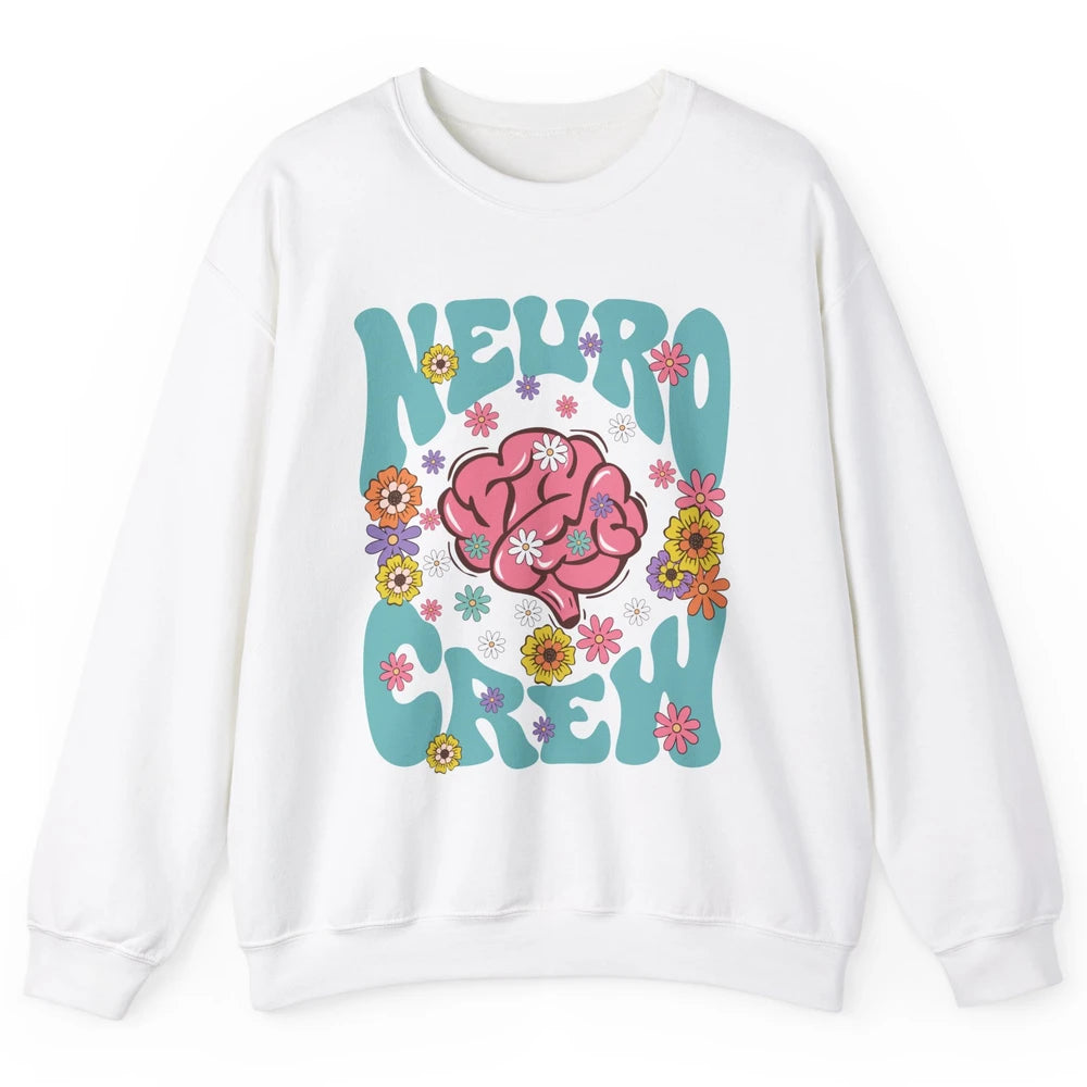 Retro Floral Neuro Crew Nurse Life Neurologist Neuroscience Unisex Crewneck Sweatshirt